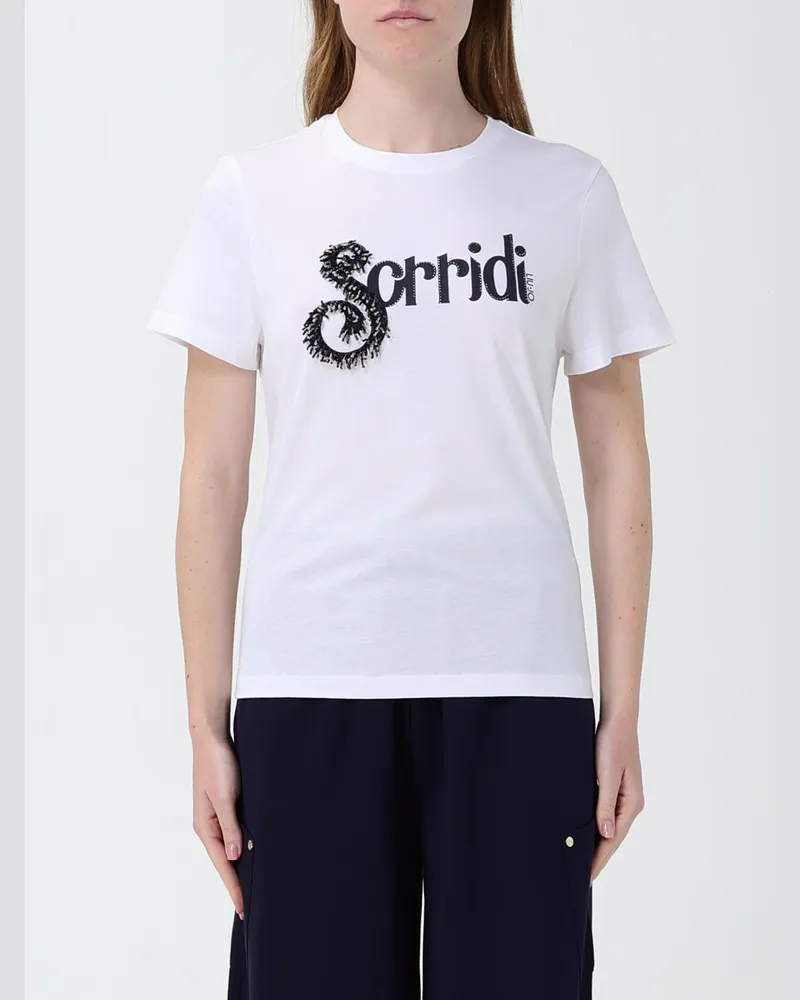Liu Jo Baumwoll-T-Shirt mit gesticktem Logo und Strasssteinen Weiß