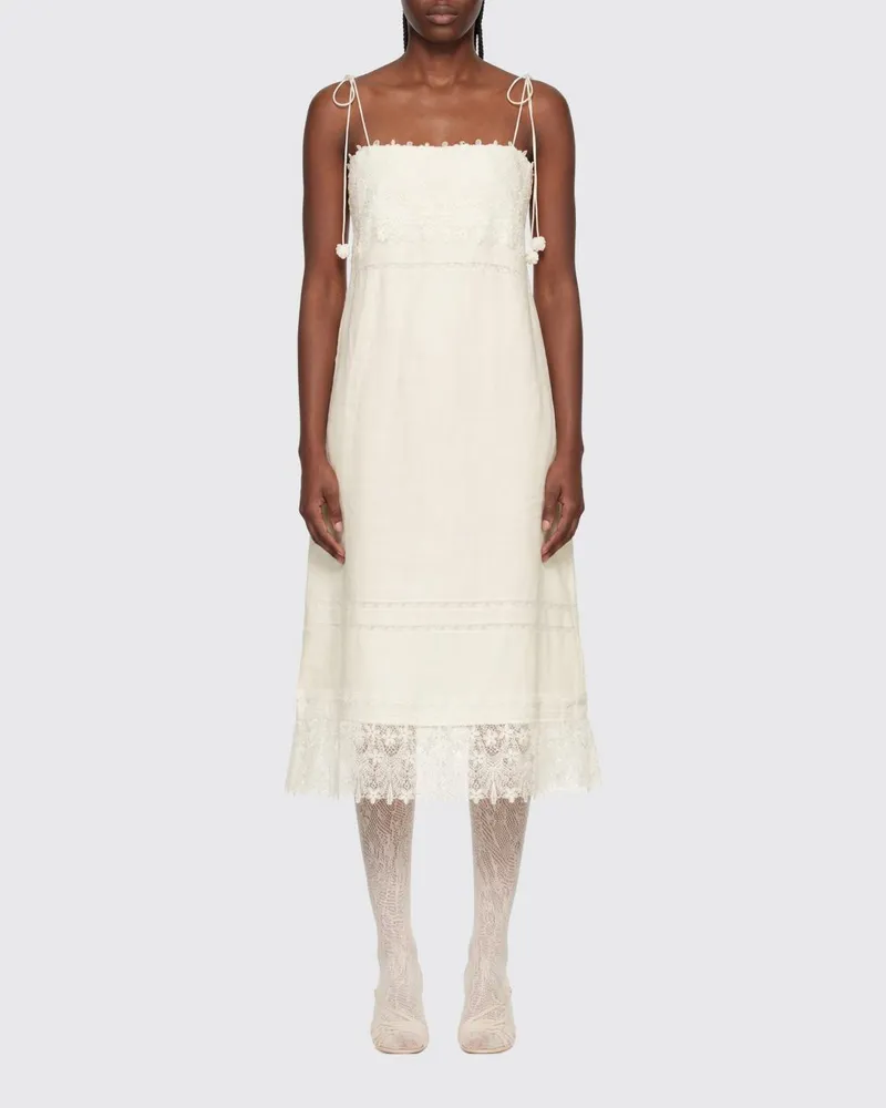 Valentino Garavani Slipdress aus Leinen und Spitze Ivory