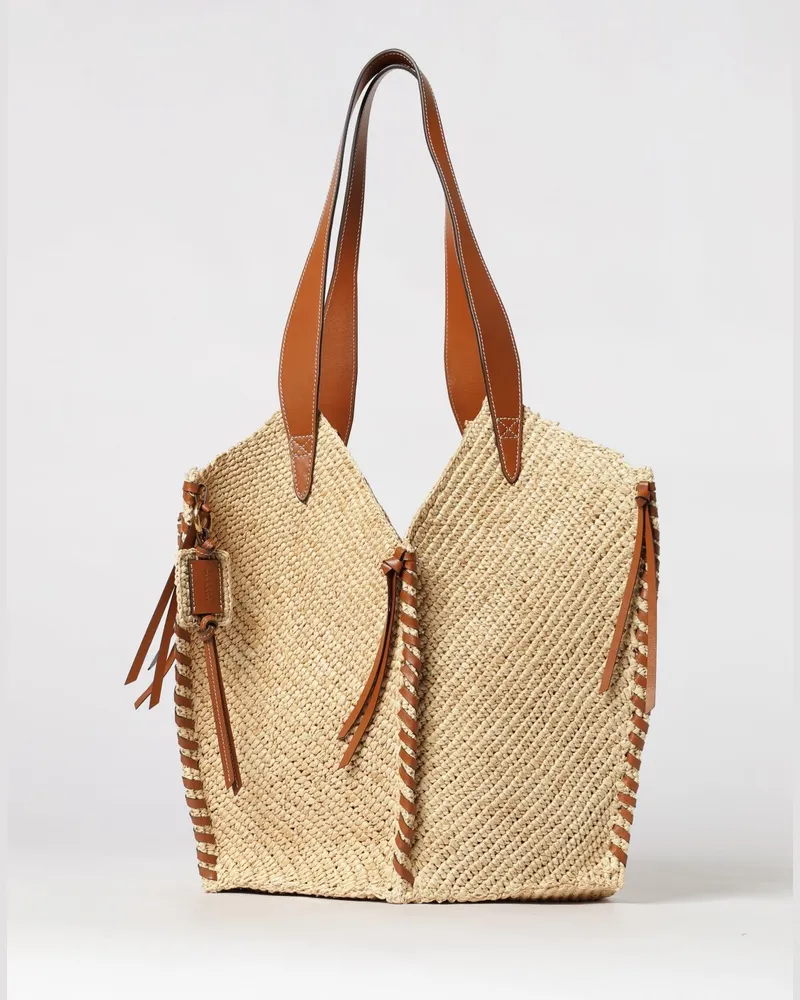 Isabel Marant Tampa Tasche aus Bast und Leder Beige