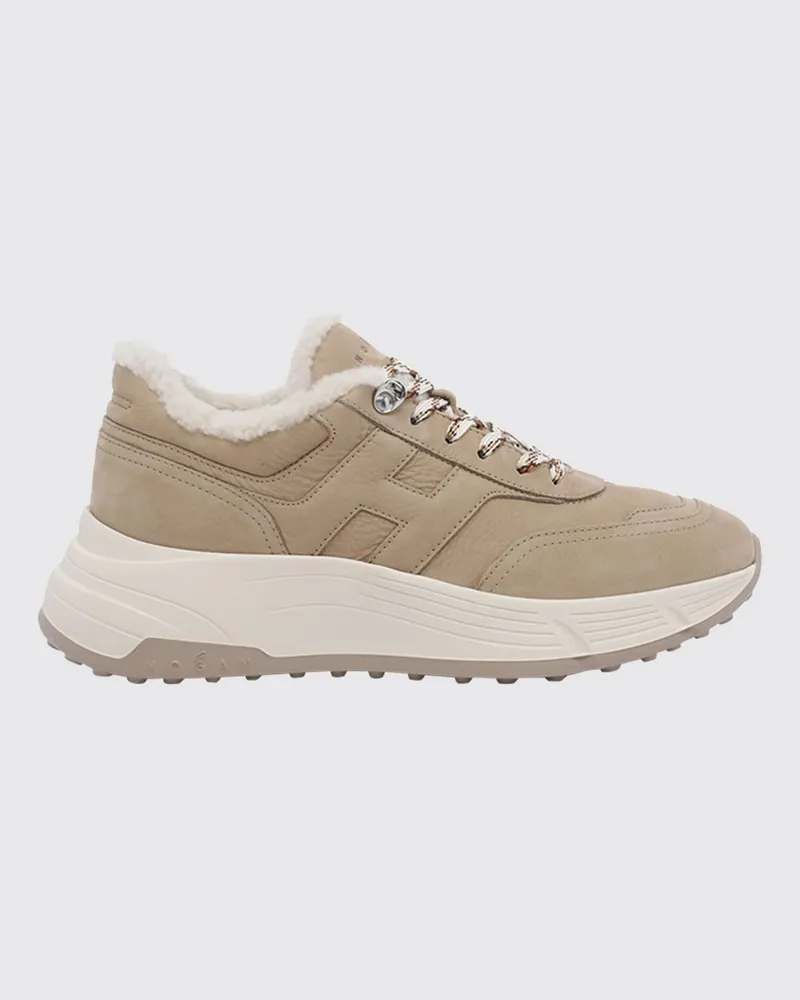 Hogan Hi-Fi Nubuk-Sneakers mit Shearling-Futter und Chunky-Sohle Beige