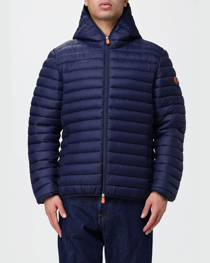 Save The Duck Kurze gesteppte Nylon-Daunenjacke von mit Kapuze und Reißverschluss Navy