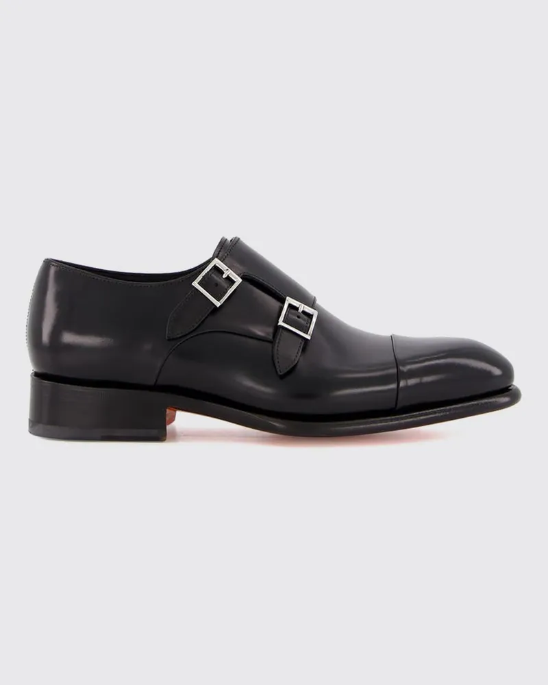 Santoni Double-Monk-Strap-Schuhe aus gebürstetem Leder Schwarz