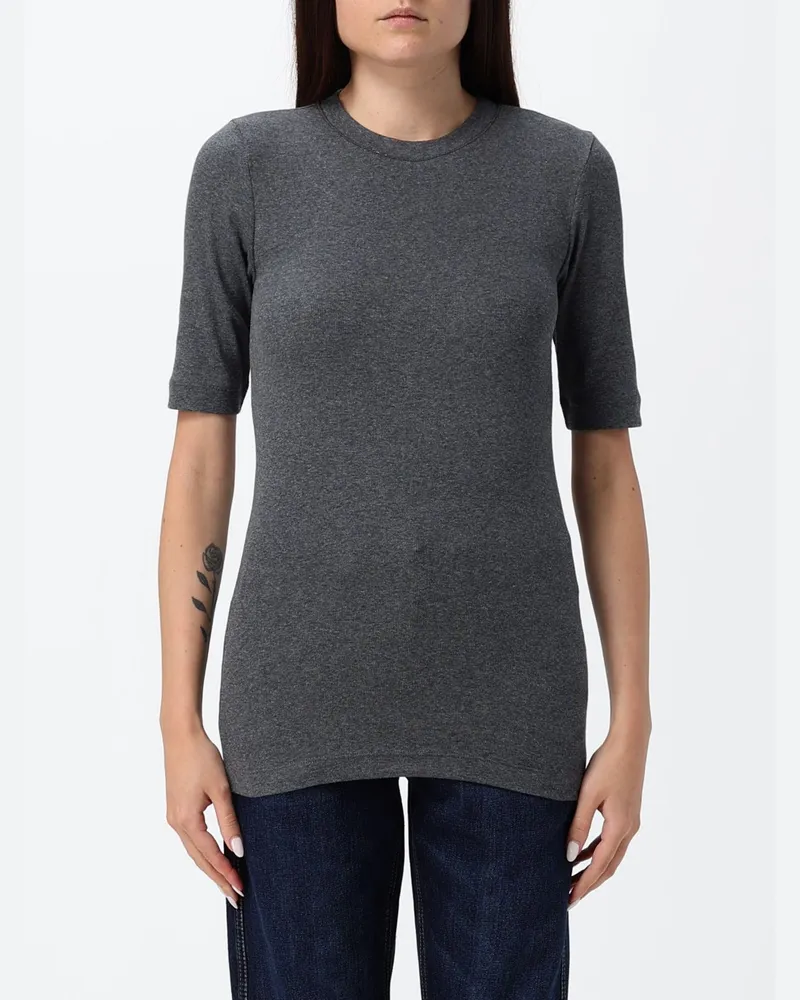 Brunello Cucinelli Slim-Fit T-Shirt aus Baumwolle mit Rundhals und Knopf hinten Grau