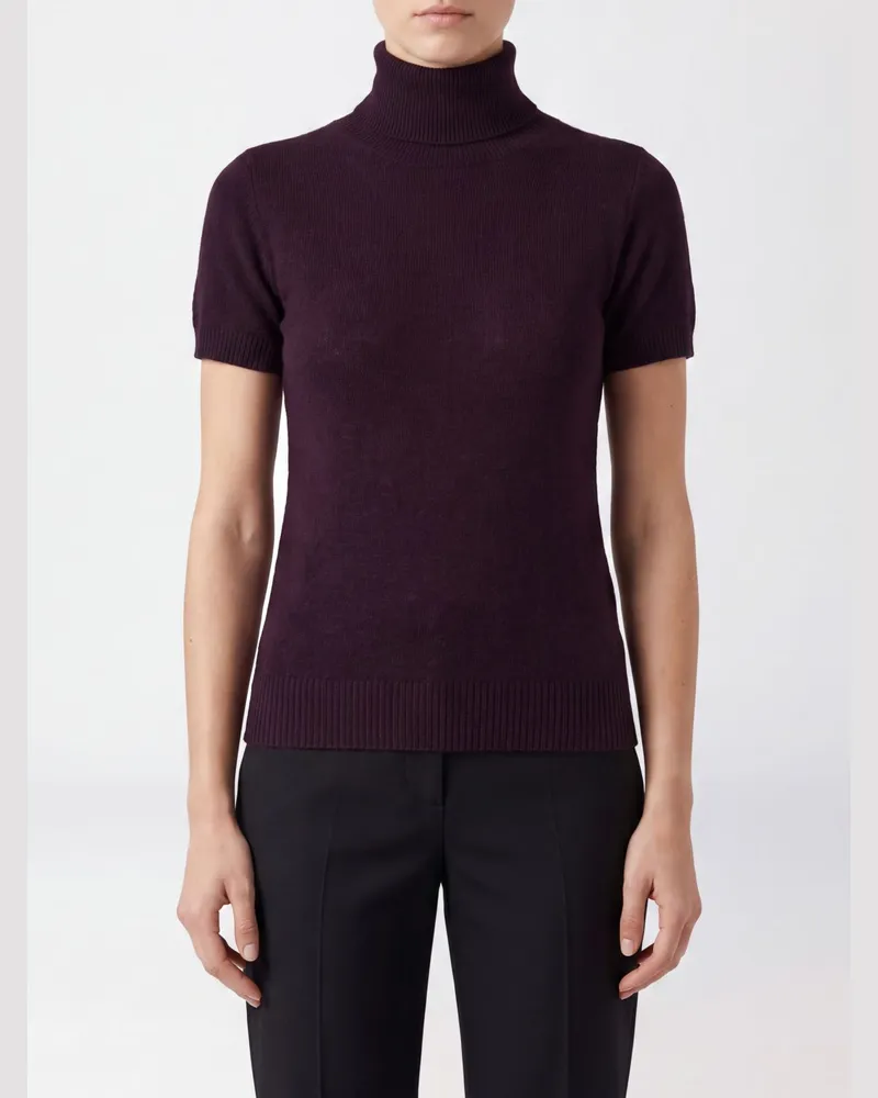 ALLUDE Slim-Fit-Rollkragenpullover aus Kaschmir mit kurzen Ärmeln Pflaume