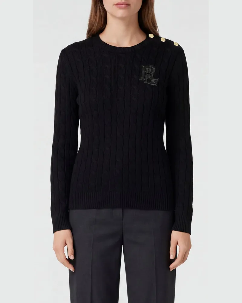 Ralph Lauren Rundhalspullover aus Baumwollmischung von mit Schulterknöpfen Schwarz