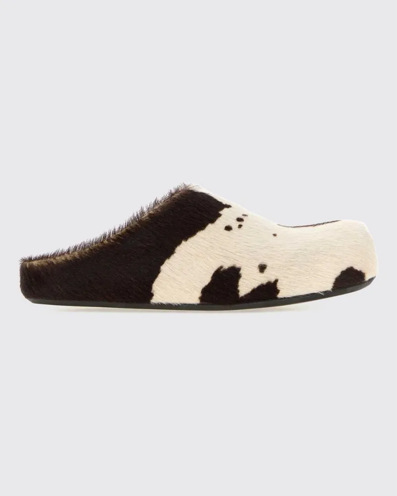 Marni Pantoletten aus Ponyfell mit Animal-Print und niedrigem Absatz Weiß