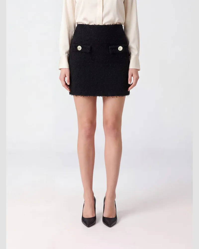 Balmain High-Waist Bleistift-Minirock aus Bouclé Schwarz