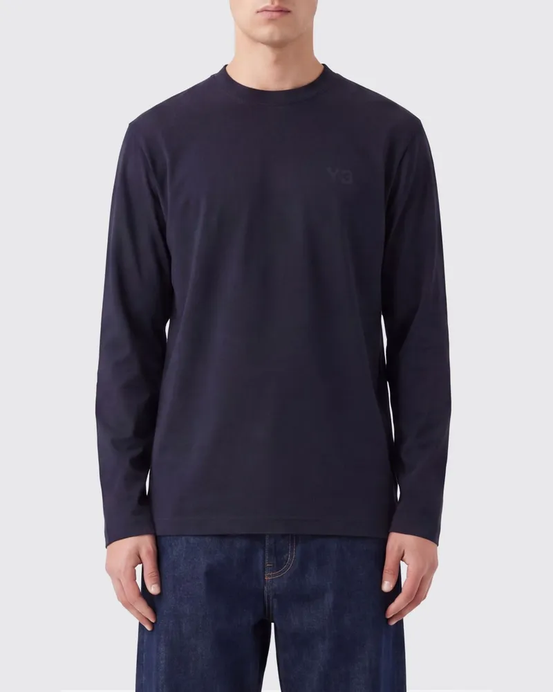 Y-3 Langärmeliges Baumwoll-T-Shirt mit Rundhalsausschnitt von mit Ton-in-Ton-Logo Schwarz