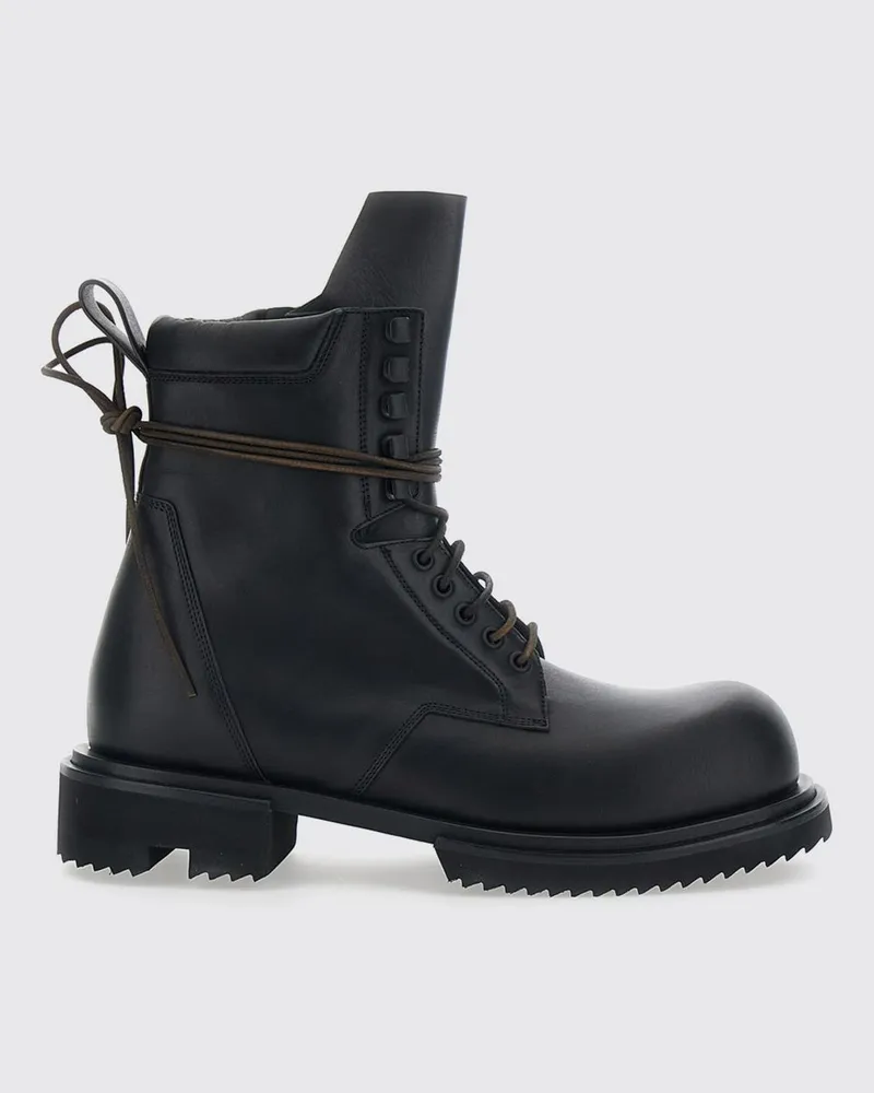 Rick Owens Combat Boots aus glattem Kalbsleder mit Profilsohle Schwarz
