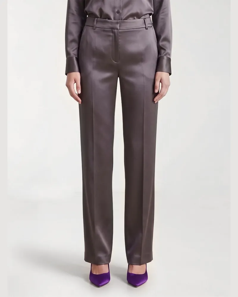 Alberta Ferretti Maßgeschneiderte Satinhose mit geradem Bein Grau