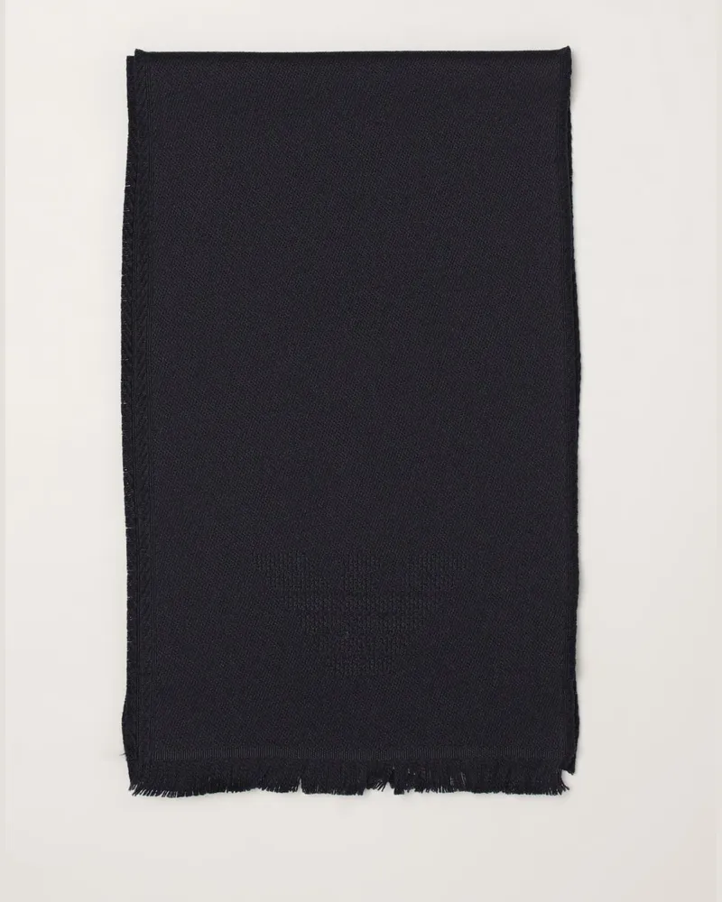 Emporio Armani Strickschal aus reiner Wolle mit gerippten Kanten Blau