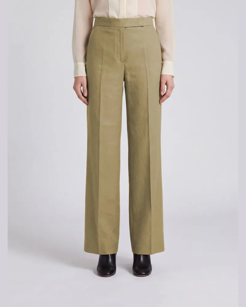 Max Mara Straight-Leg Hose mit hohem Bund aus Leinen und Seide Grün