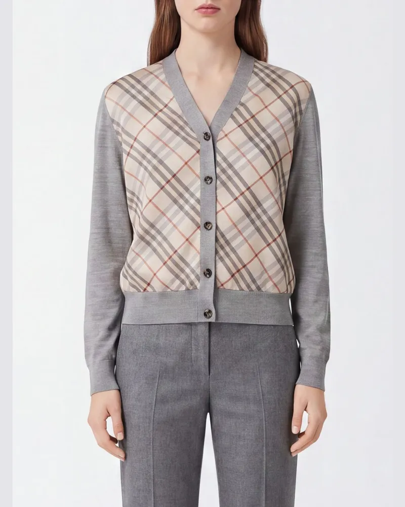 Burberry Strickjacke aus Wolle und Seide mit Vintage-Check-Muster und V-Ausschnitt Nude