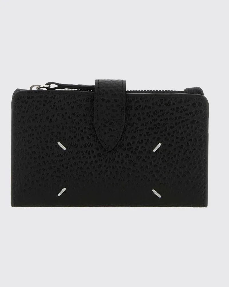 Maison Margiela Bifold-Portemonnaie Four Stitches aus genarbtem Leder Schwarz