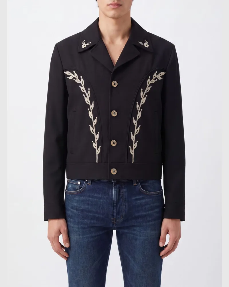 Amiri Leichte bestickte Jacke aus Viskosemischung mit Reverskragen Schwarz