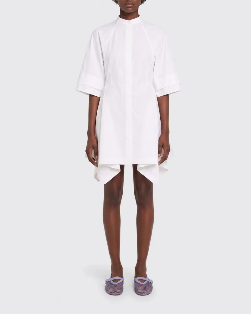 Alaïa Asymmetrisches Baumwoll-Hemdblusenkleid Weiß