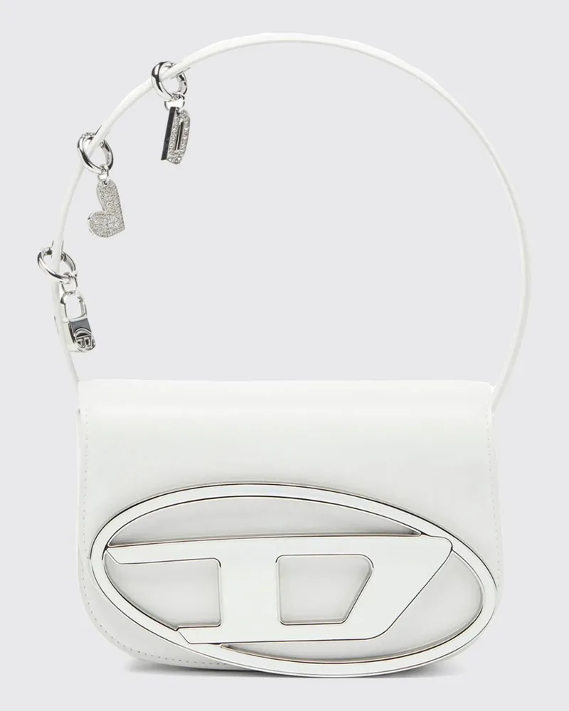 Diesel 1DR Mini-Tasche aus Glattleder mit Oval D-Logo und abnehmbarem Anhänger Weiß