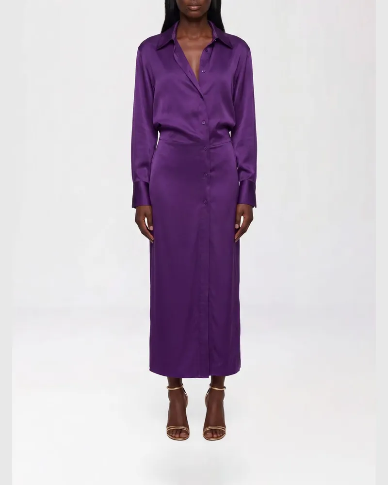 ATTICO Midi-Hemdblusenkleid aus einer Viskosemischung mit versetztem Verschluss Violett
