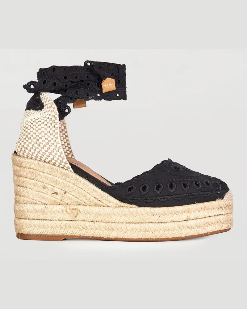 Charo Ruiz Keil-Espadrilles Ibiza aus Sangallo-Baumwolle Schwarz