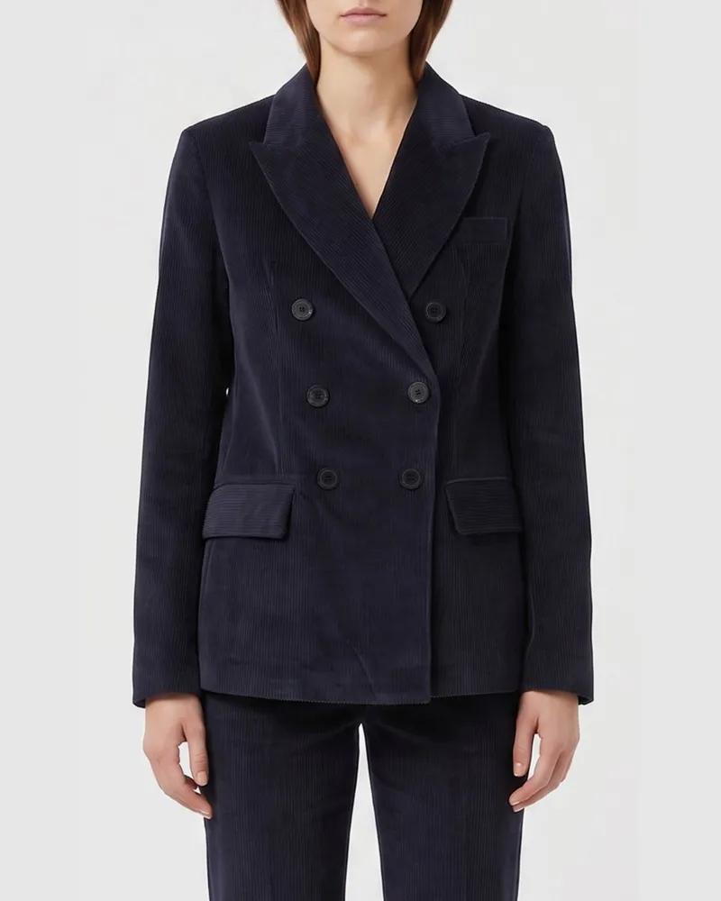Semicouture Kurzer zweireihiger Cord-Blazer von mit steigendem Revers Blau