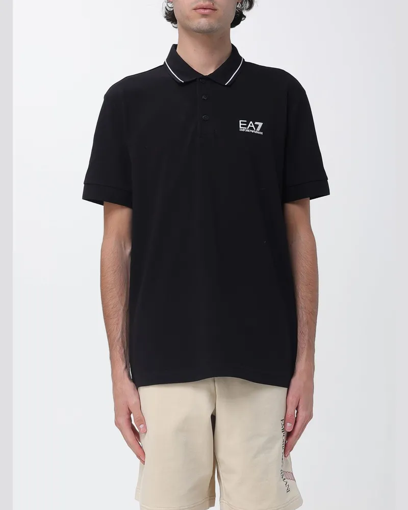 EA7 Baumwoll-Polohemd mit Logo Schwarz