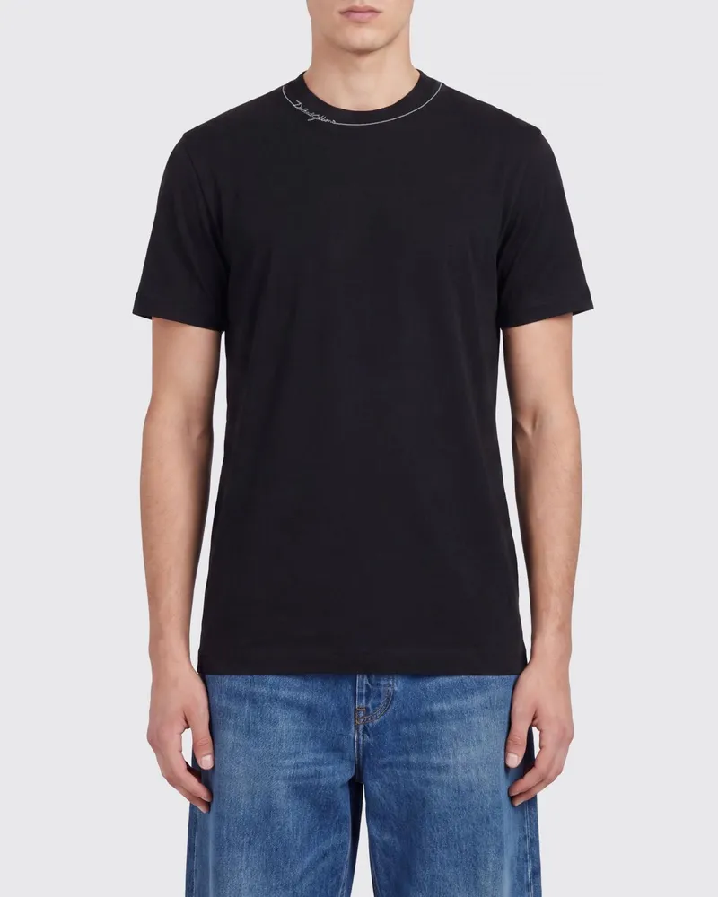 Dolce & Gabbana DOLCE  GABBANA Slim-Fit-T-Shirt Dolce & Gabbana aus Baumwolle mit Rundhalsausschnitt und Kontrast-Logo Schwarz