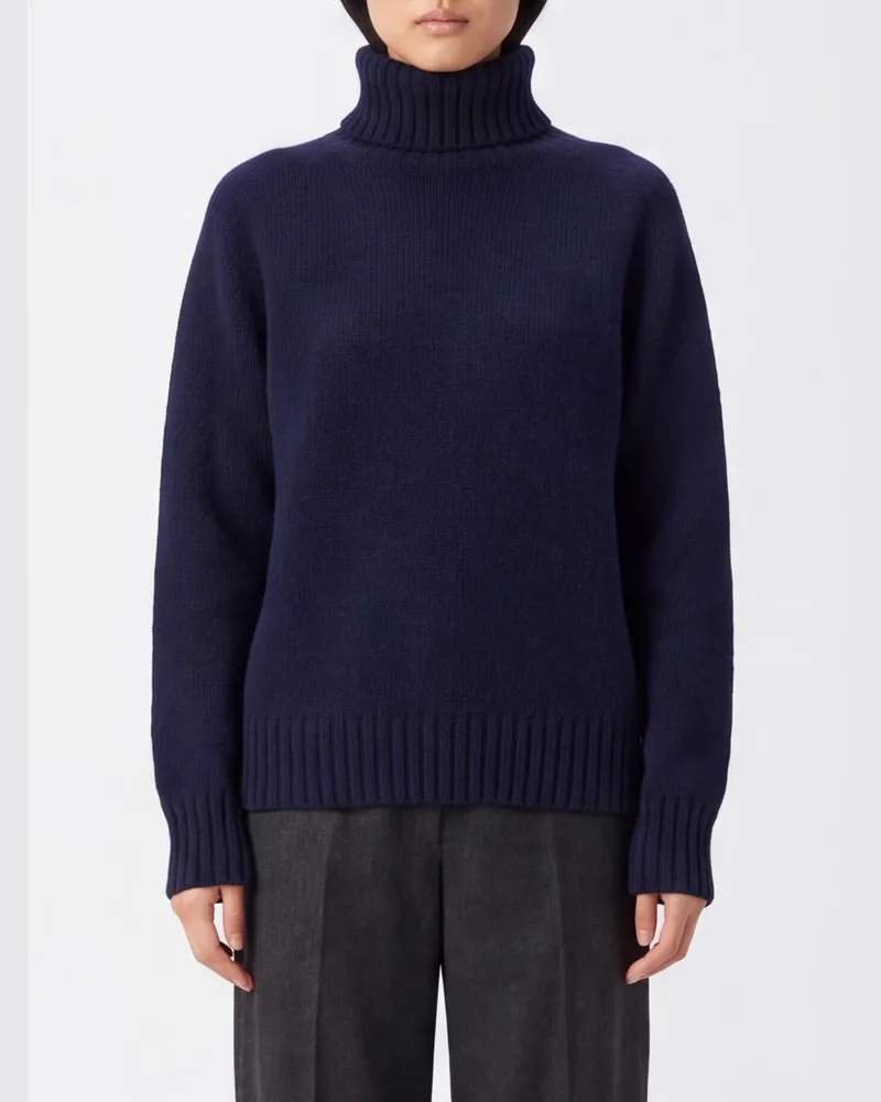 Drumohr  Rollkragenpullover aus Lammwolle mit überschnittenen Schultern Blau