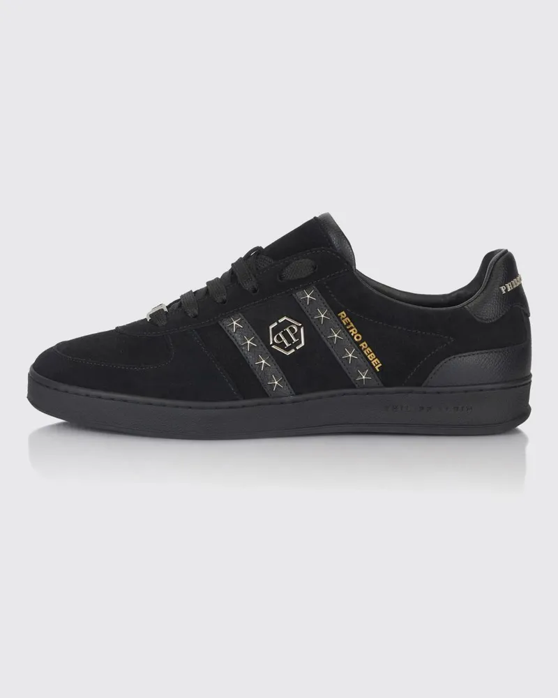 Philipp Plein Retro Rebel Wildleder-Sneakers mit Sternapplikationen Schwarz