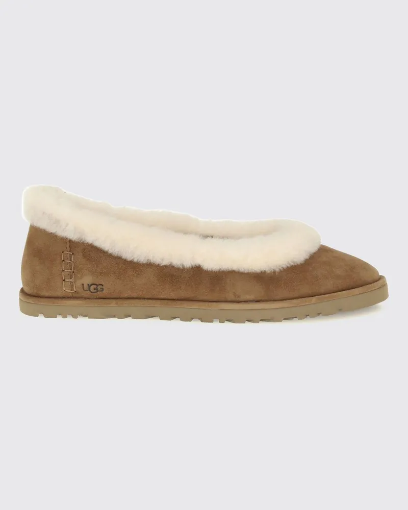 UGG Zora Ballerinas aus Veloursleder mit Shearling-Futter Wallnuss