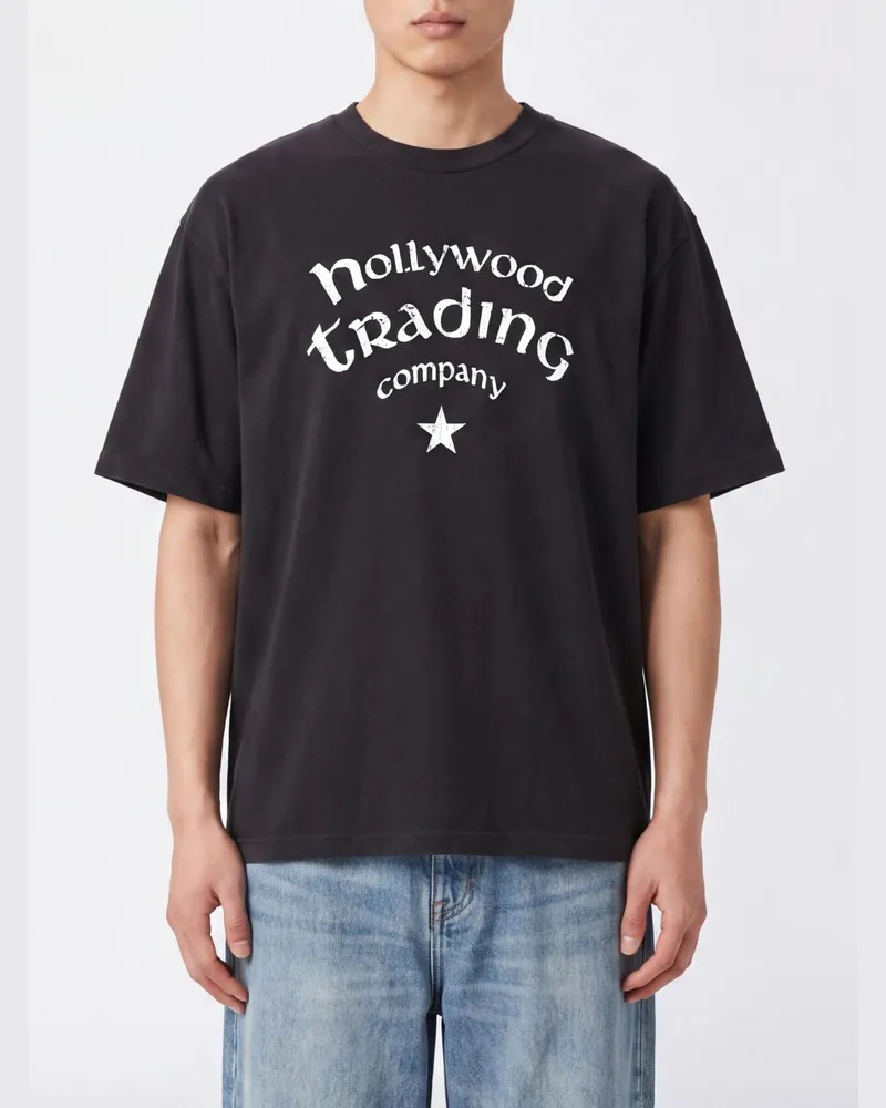 HTC Hollywood Trading Company Oversized T-Shirt aus Baumwolle mit Logo-Print und überschnittenen Schultern Schwarz