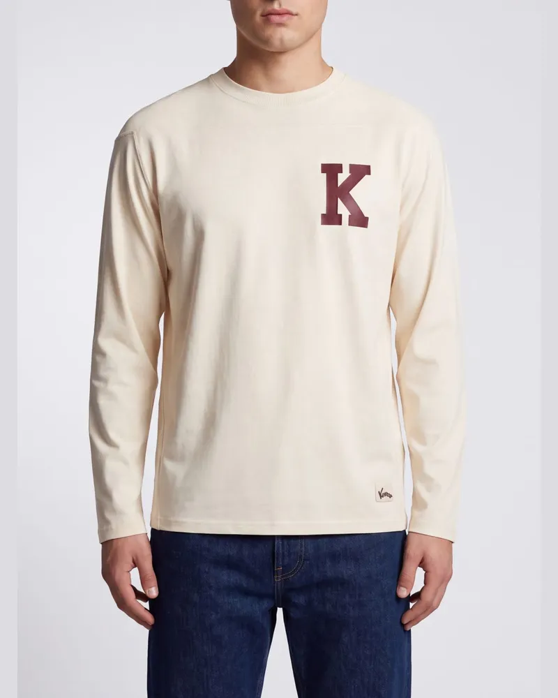 Kenzo Langarm-T-Shirt aus Baumwoll-Viskose-Mischung mit Kontrastlogo Beige
