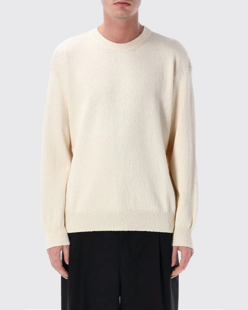Roberto Collina Langärmliger Baumwoll-Pullover mit Rundhalsausschnitt und überschnittenen Schultern Beige