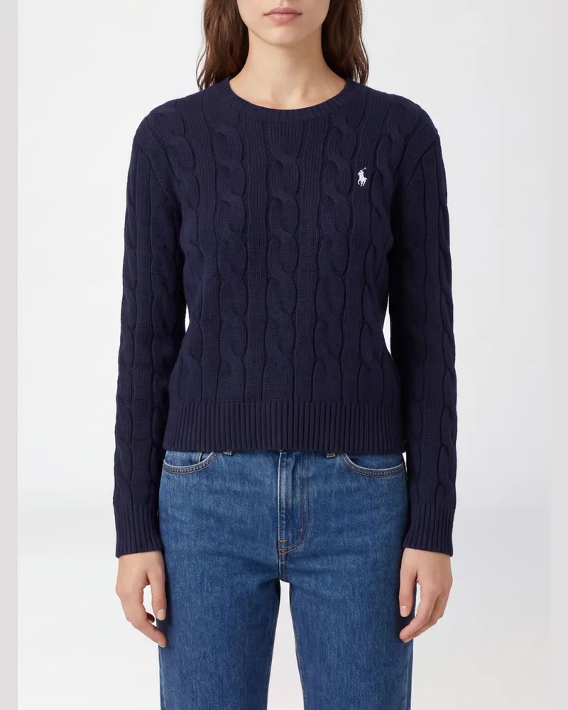 Ralph Lauren Wollpullover mit Zopfmuster und gesticktem Pony-Logo Blau