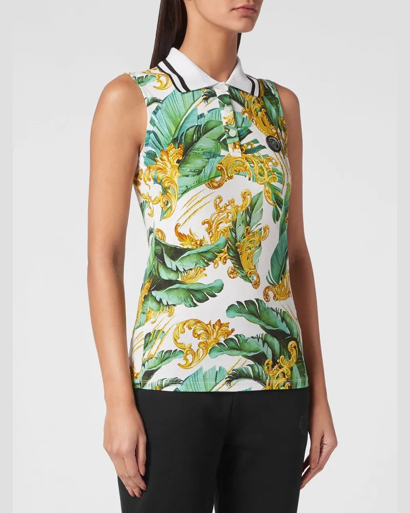Philipp Plein Ärmelloses Baumwoll-Polohemd mit barockem Allover-Print Bunt