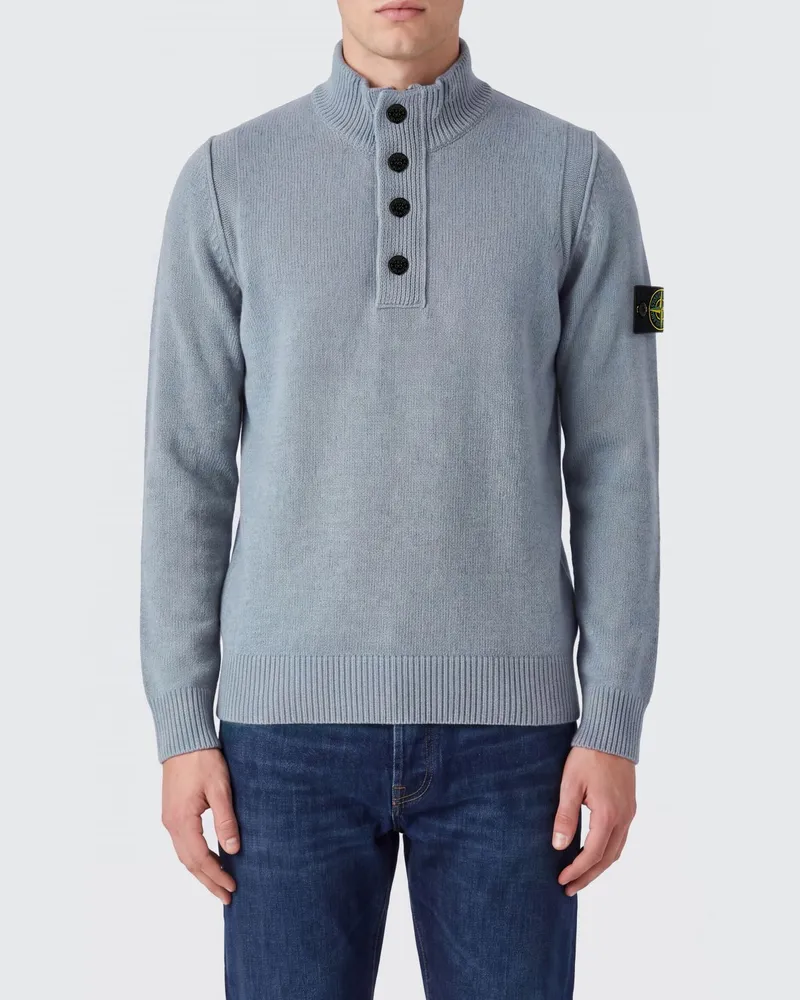 Stone Island Rollkragenpullover aus Schurwolle mit Compass-Logo-Patch Blau