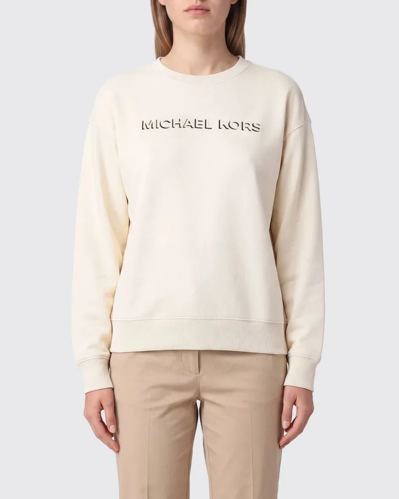 Michael Kors Baumwoll-Sweatshirt mit Rundhalsausschnitt, Kontrastlogo und überschnittenen Schultern Ivory
