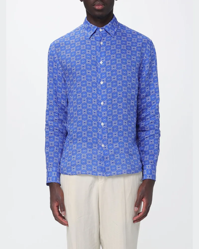 PENINSULA Leinenhemd mit ethnischem Muster und Relaxed Fit Blau