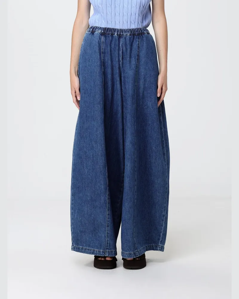 MEIMEIJ Weit geschnittene Palazzo-Hose von aus Baumwolldenim mit elastischem Bund Blau