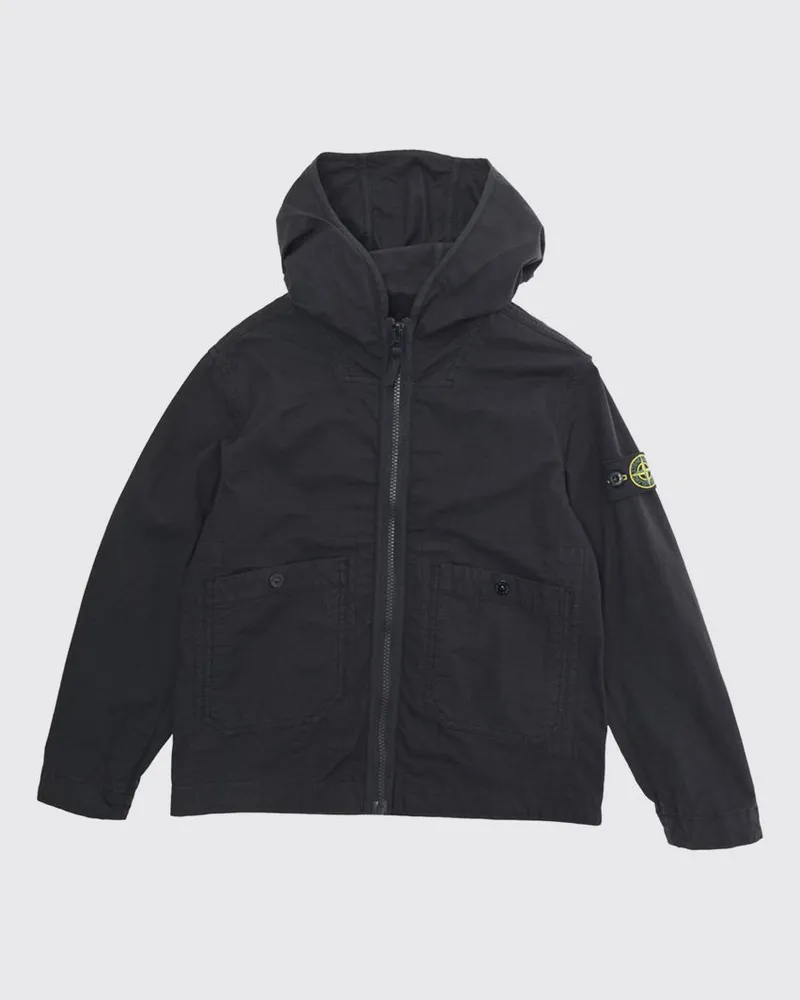 Stone Island Baumwolljacke mit Kapuze Schwarz