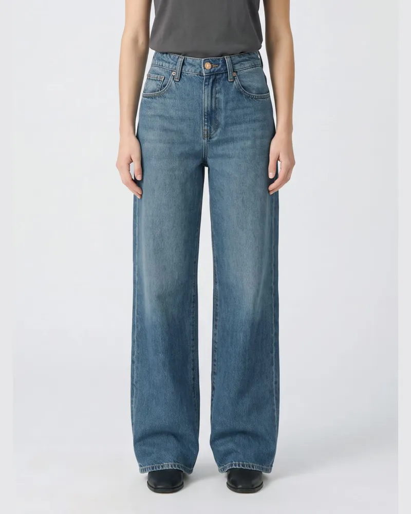 7 for all mankind Wide Leg Jeans mit hoher Taille aus Baumwolldenim mit Distressed-Effekt Blau