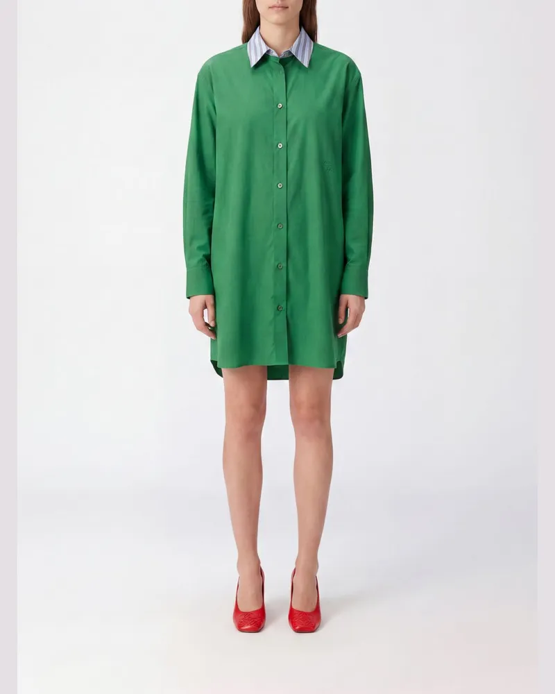 Loewe Mini-Hemdblusenkleid aus Baumwolle von mit langen Ärmeln und Logostickerei Grün