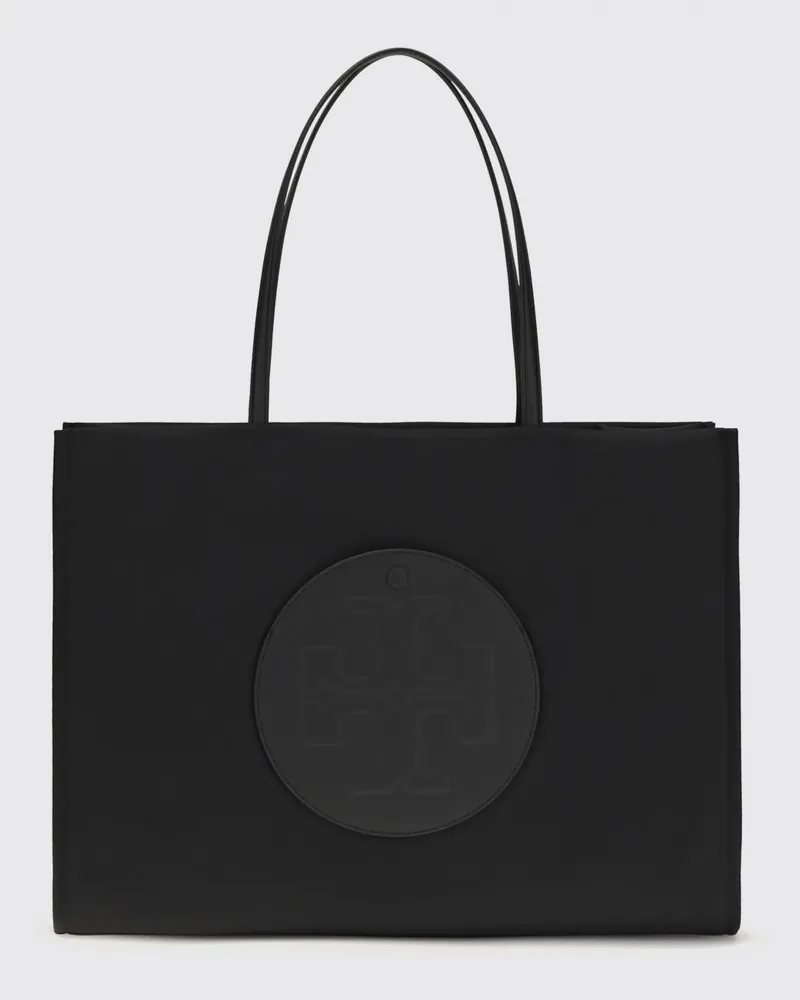 Tory Burch Ella Tote-Tasche aus recyceltem Nylon mit Doppelgriff und Logo Schwarz