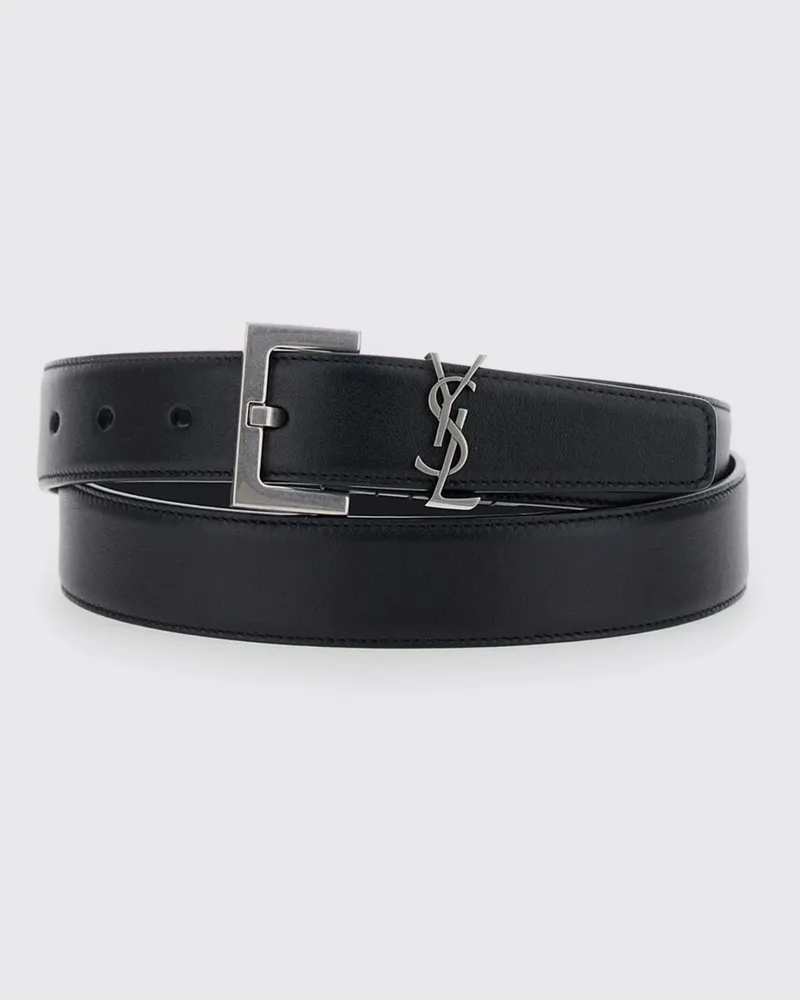 Saint Laurent Cassandre Gürtel aus Kalbsleder mit YSL-Monogramm-Schnalle Schwarz