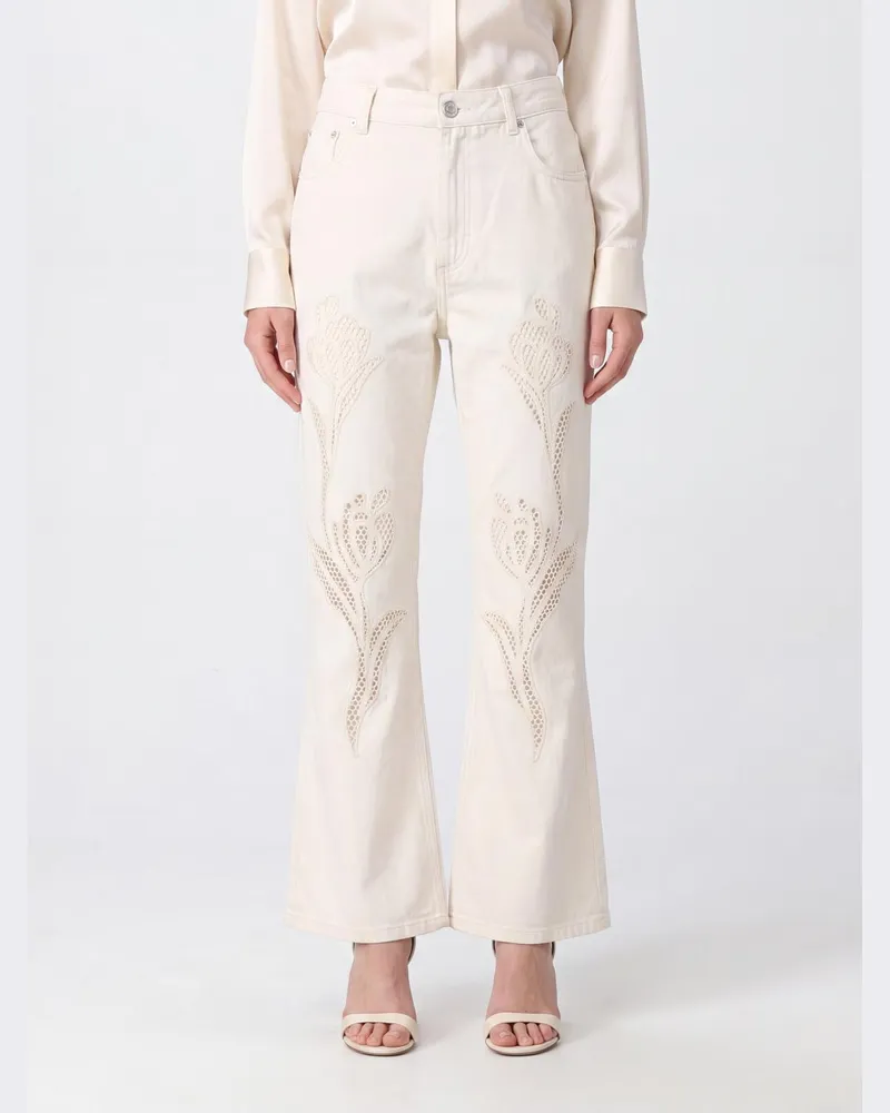 Marni Hoch taillierte Flared-Jeans aus Baumwolldenim mit Spitzeneinsätzen Natural