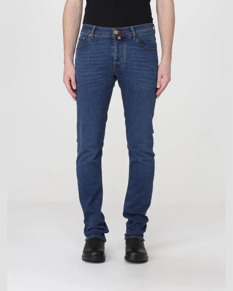 Jacob Cohën Slim-Fit 5-Pocket-Jeans aus Stretch-Denim mit Logo auf der Rückseite Blau