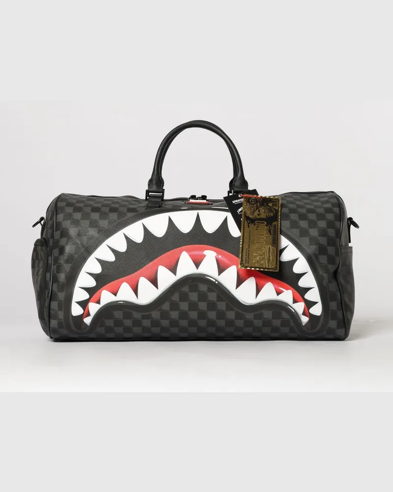 Sprayground Reisetasche aus beschichteter Saffiano-Baumwolle mit Karomuster und Logo Schwarz
