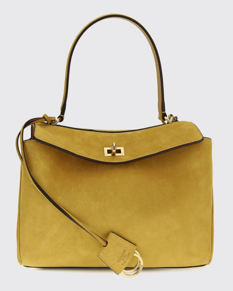 Balenciaga Kleine Rodeo Handtasche von aus Wildkalbsleder mit Anhänger Gelb