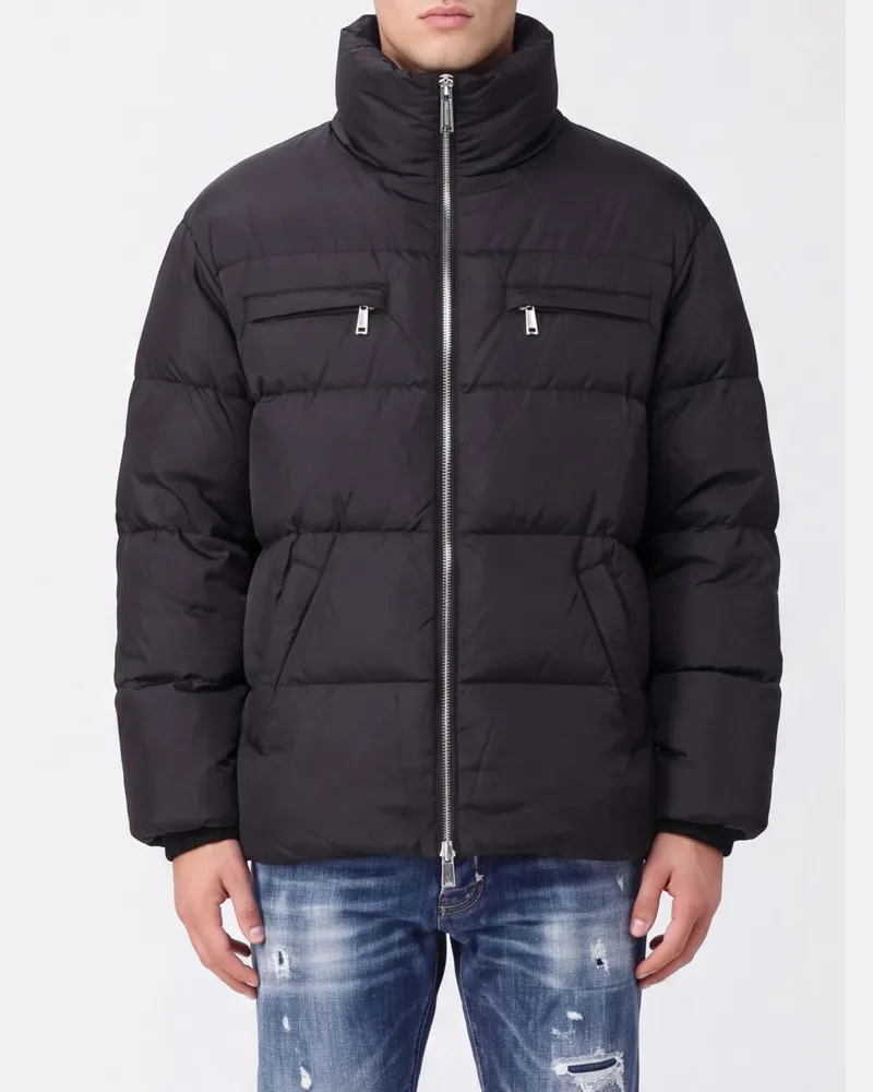 Dsquared2 Gesteppte und gefütterte Nylon-Daunenjacke mit Stehkragen Schwarz