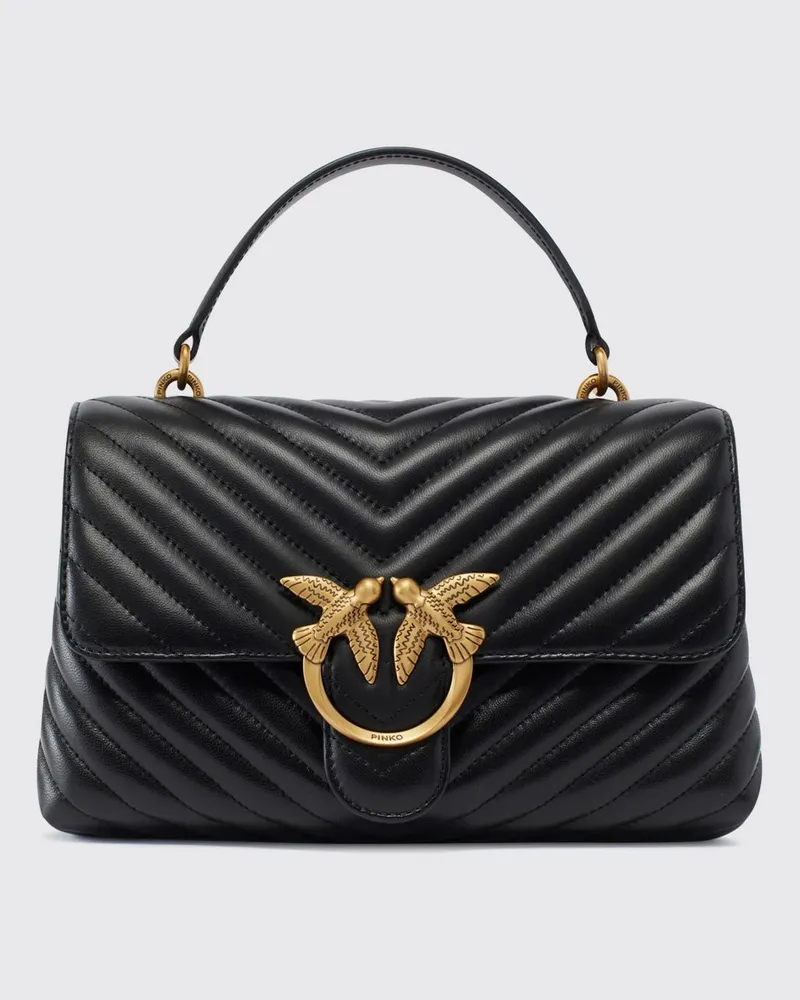 Pinko Medium Love Bag Puff gesteppte Chevron Nappa Schwarz