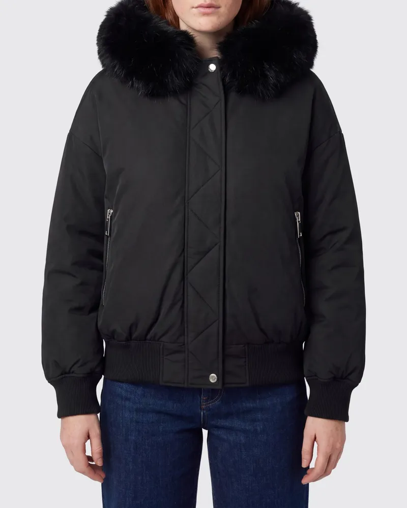 Michael Kors Bomberjacke aus Satin mit Kapuze und Pelzkragen Schwarz